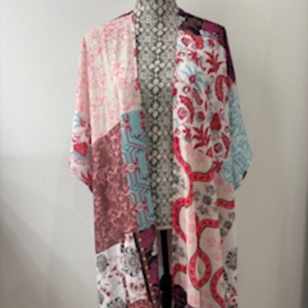 NWOT Multi-Colored Open Front Long Flowy Coverup/Poncho, One Size